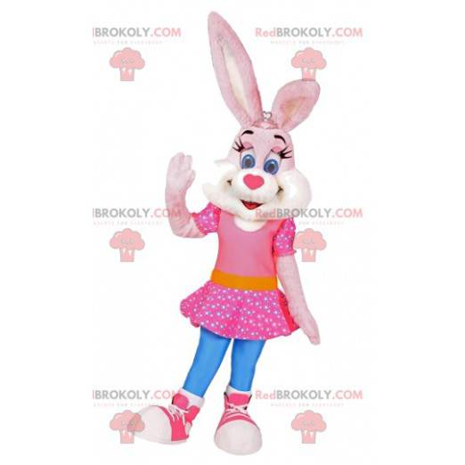 Mascotte de lapine avec une robe rose.Costume de lapine -