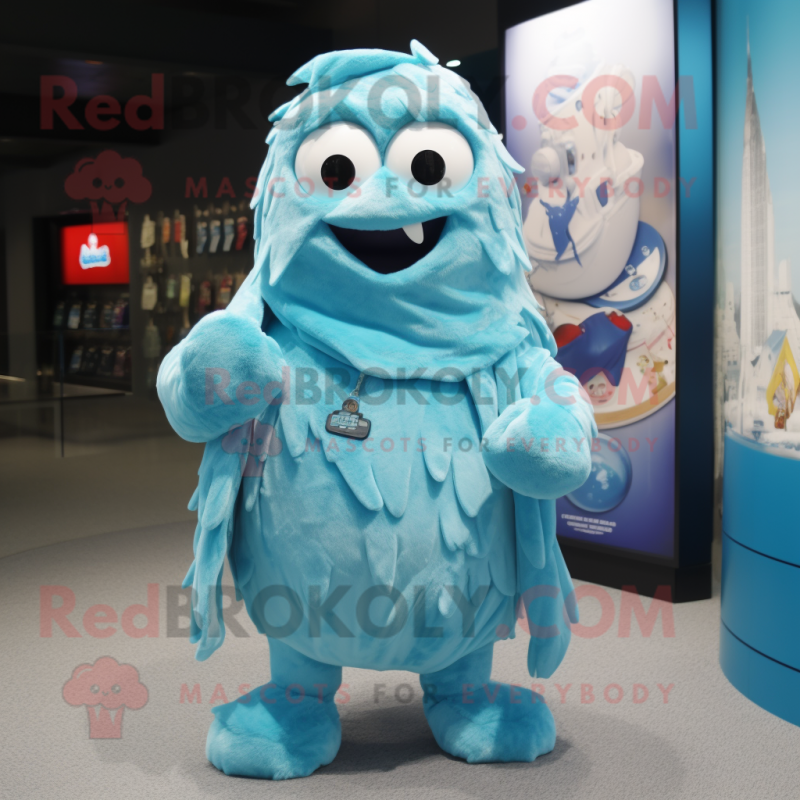 Cyan Ice mascot costume character dressed with a Parka and Scarf clips