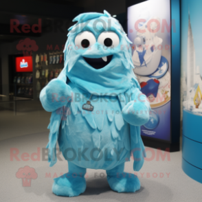 Cyan Ice mascot costume character dressed with a Parka and Scarf clips