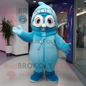 Cyan Ice mascot costume character dressed with a Parka and Scarf clips