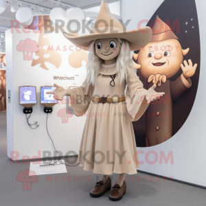 Beige Witch mascot costume character dressed with a Playsuit and Coin purses