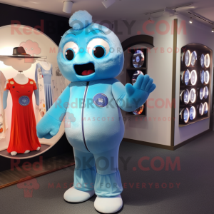 Sky Blue Ice mascot costume character dressed with a Jumpsuit and Coin purses