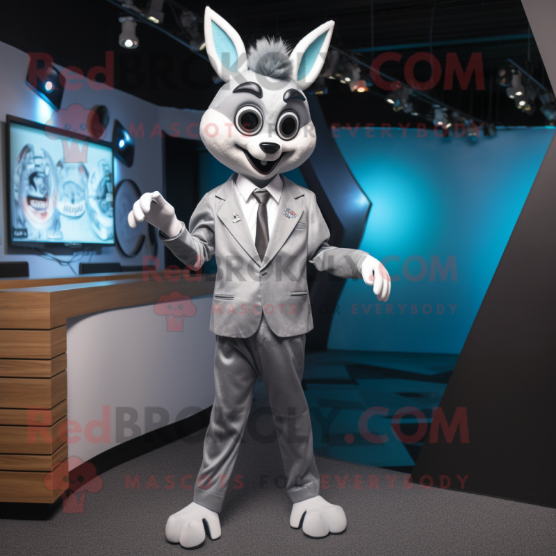 Silver Deer mascot costume character dressed with a Suit Jacket and Earrings Silver Deer mascot costume character dressed with a Suit Jacket and Earrings