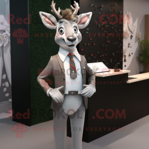 Silver Deer mascot costume character dressed with a Suit Jacket and Earrings