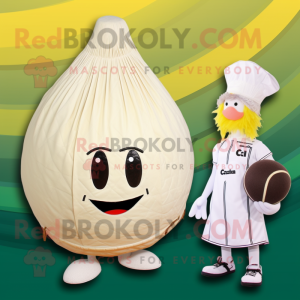 Cream Onion mascot costume character dressed with a Bikini and Caps