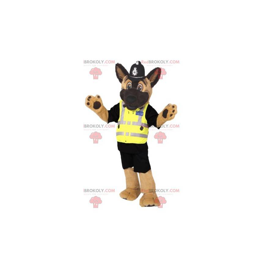 Deutscher Schäferhund Maskottchen als Polizist verkleidet.