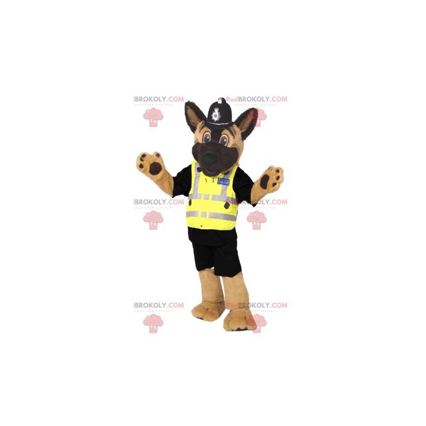 Mascote pastor alemão vestido como um policial. Fantasia de Mascote pastor alemão vestido como um policial. Fantasia de