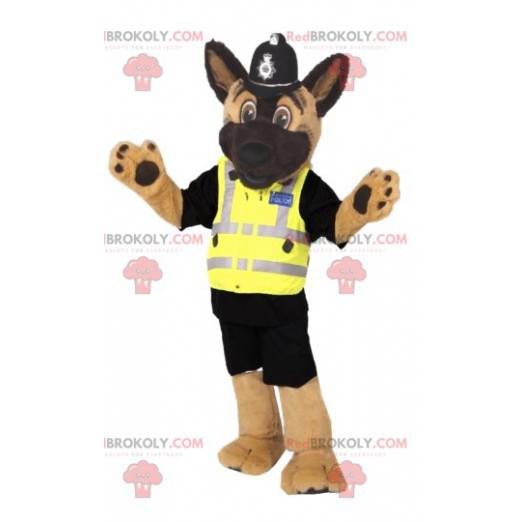 Deutscher Schäferhund Maskottchen als Polizist verkleidet.
