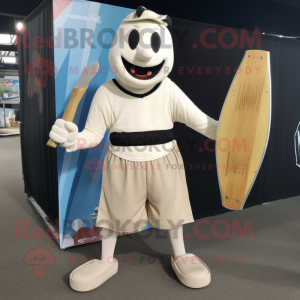 Cream Knife Thrower mascot costume character dressed with a Board Shorts and Cummerbunds
