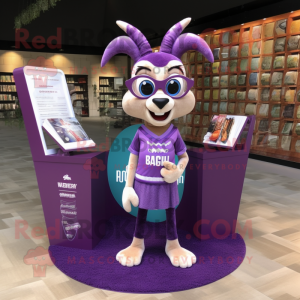 Purple Gazelle mascot costume character dressed with a Mini Skirt and Reading glasses