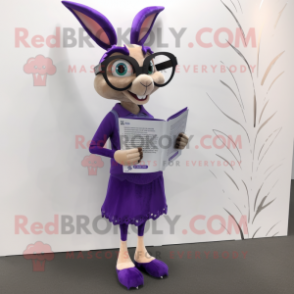 Purple Gazelle mascot costume character dressed with a Mini Skirt and Reading glasses