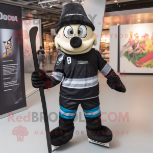 Black Ice Hockey Stick mascot costume character dressed with a Bodysuit and Hats