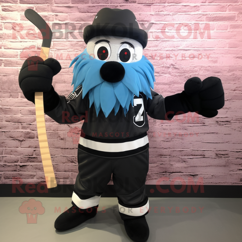 Black Ice Hockey Stick mascot costume character dressed with a Bodysuit and Hats