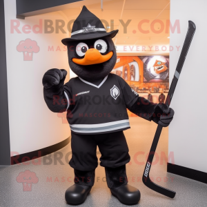 Black Ice Hockey Stick mascot costume character dressed with a Bodysuit and Hats