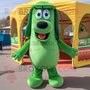 Green Hot Dogs mascot costume character dressed with a Corduroy Pants and Earrings