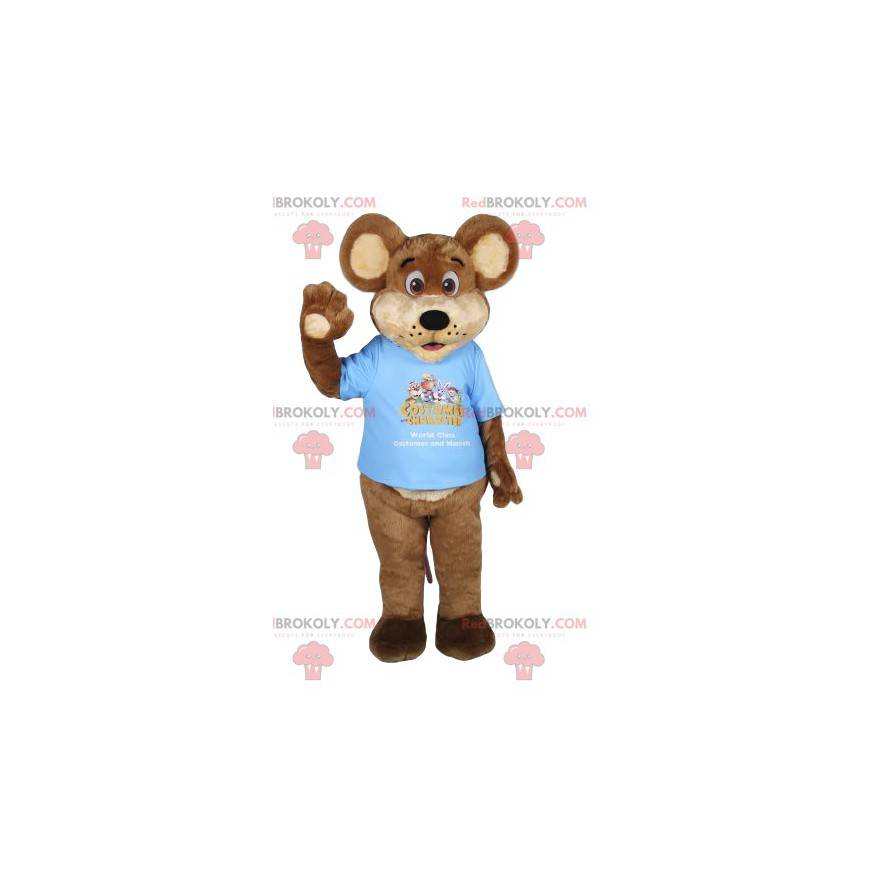 Mascote do urso pardo com uma camiseta azul. Fantasia de urso - Mascote do urso pardo com uma camiseta azul. Fantasia de urso -