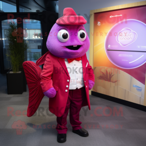 Magenta Fish And Chips mascot costume character dressed with a Jacket and Briefcases