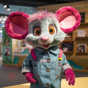 Magenta Dormouse mascot costume character dressed with a Denim Shorts and Hair clips