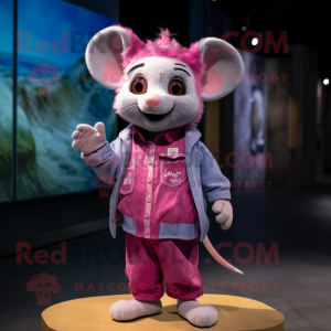 Magenta Dormouse mascot costume character dressed with a Denim Shorts and Hair clips