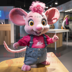 Magenta Dormouse mascot costume character dressed with a Denim Shorts and Hair clips