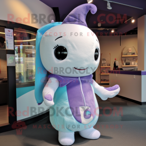 Lavender Narwhal mascot costume character dressed with a Romper and Earrings
