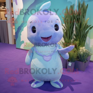 Lavender Narwhal mascot costume character dressed with a Romper and Earrings