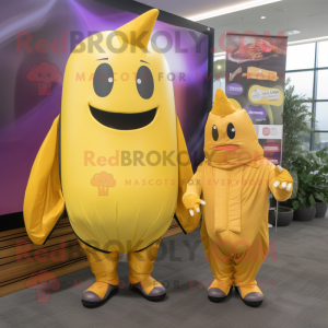 Gold Eggplant mascot costume character dressed with a Windbreaker and Ties