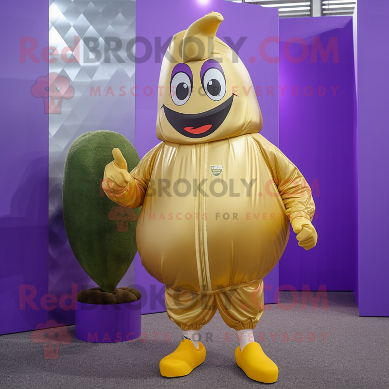 Gold Eggplant mascot costume character dressed with a Windbreaker and Ties Gold Eggplant mascot costume character dressed with a Windbreaker and Ties