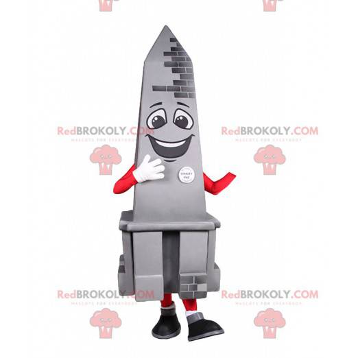 Mascotte grigio obelisco sorridente. Costume da obelisco -
