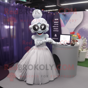 Gray Contortionist mascot costume character dressed with a Wedding Dress and Reading glasses