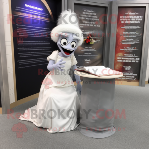Gray Contortionist mascot costume character dressed with a Wedding Dress and Reading glasses