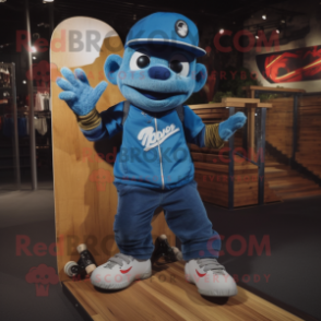 Blue Skateboard mascot costume character dressed with a Overalls and Keychains