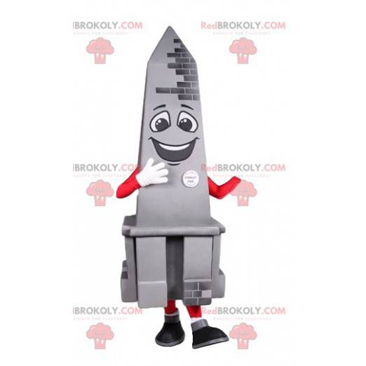 Mascotte grigio obelisco sorridente. Costume da obelisco -