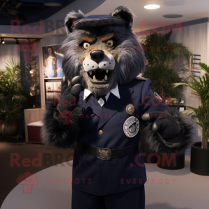 Navy Werewolf mascot costume character dressed with a Bodysuit and Tie pins