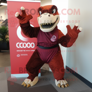 Red Komodo Dragon mascot costume character dressed with a Tank Top and Mittens