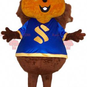 Esquilo gigante mascote com uma camisa azul - Redbrokoly.com