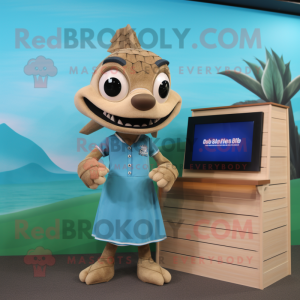 Tan Barracuda mascot costume character dressed with a Shift Dress and Bracelet watches