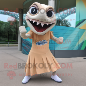 Tan Barracuda mascot costume character dressed with a Shift Dress and Bracelet watches