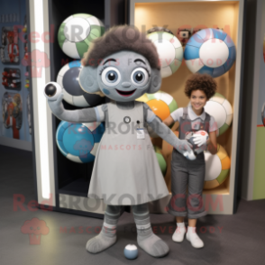 Gray Juggle mascot costume character dressed with a Midi Dress and Keychains