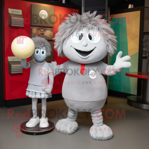 Gray Juggle mascot costume character dressed with a Midi Dress and Keychains