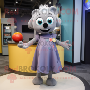 Gray Juggle mascot costume character dressed with a Midi Dress and Keychains