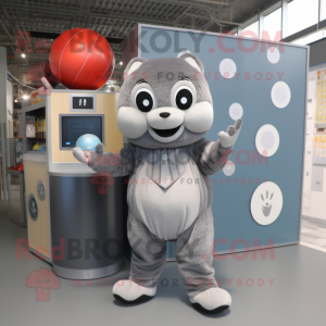 Gray Juggle mascot costume character dressed with a Midi Dress and Keychains