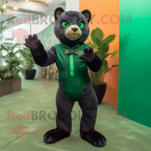 Forest Green Jaguarundi mascot costume character dressed with a Bodysuit and Gloves