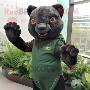 Forest Green Jaguarundi mascot costume character dressed with a Bodysuit and Gloves