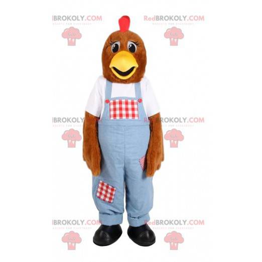 Chicken mascot in blue overalls. Hen costume - Redbrokoly.com