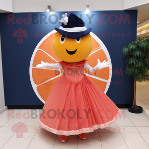 Navy Grapefruit mascot costume character dressed with a Ball Gown and Caps