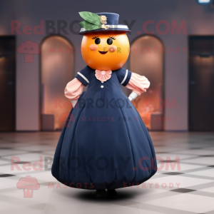 Navy Grapefruit mascot costume character dressed with a Ball Gown and Caps