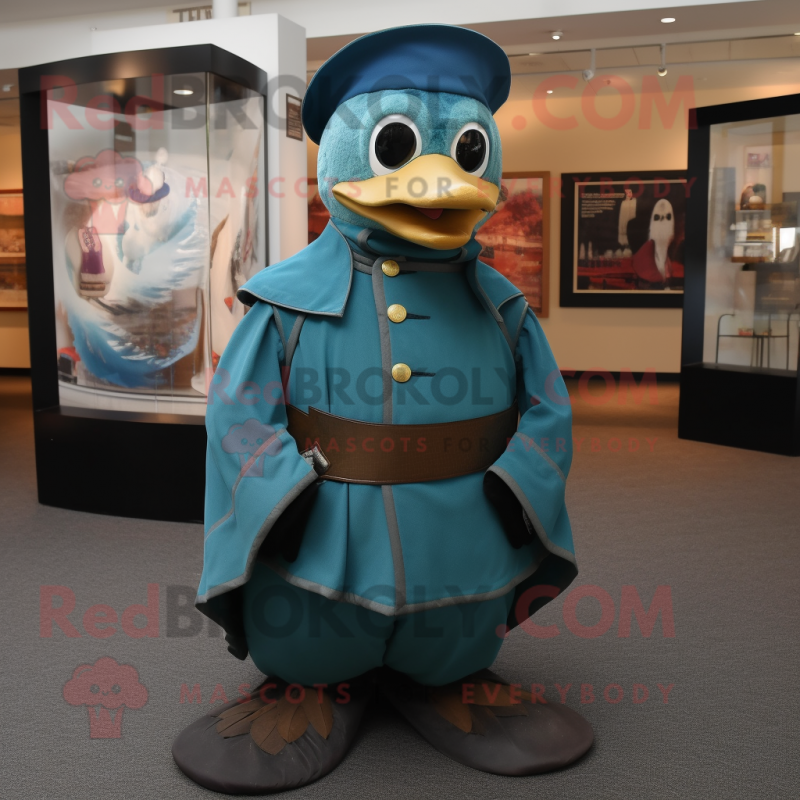 Teal Civil War Soldier mascot costume character dressed with a Cover-up and Rings