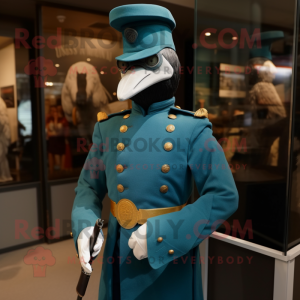 Teal Civil War Soldier mascot costume character dressed with a Cover-up and Rings