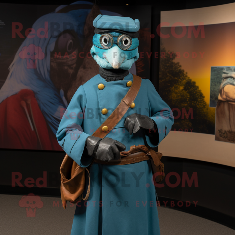 Teal Civil War Soldier mascot costume character dressed with a Cover-up and Rings